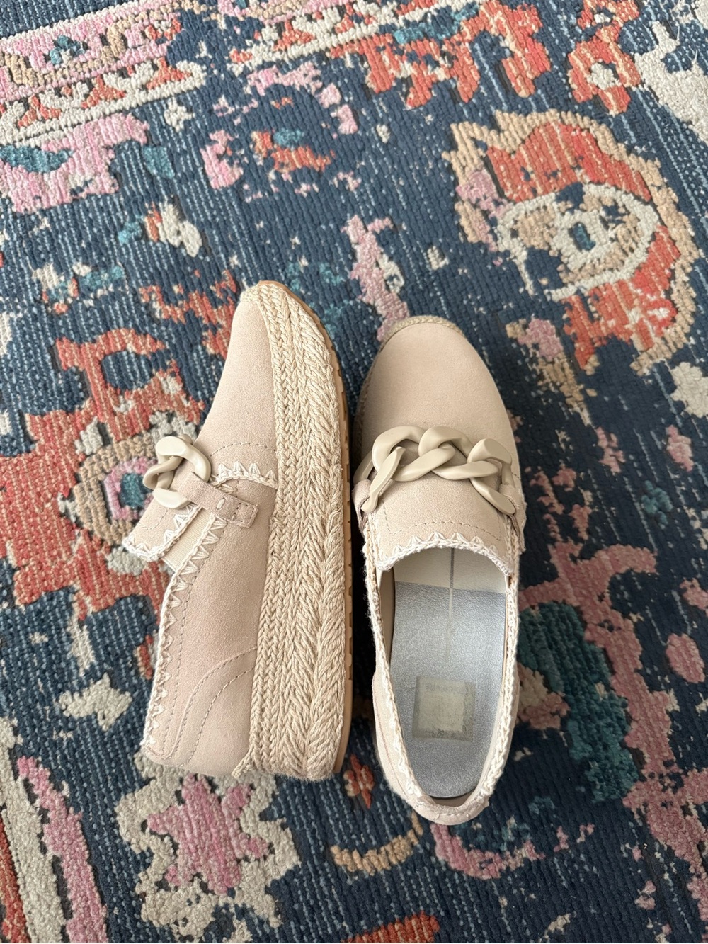 Dolce Vita Beige Chain-Trim Espadrille Loafers